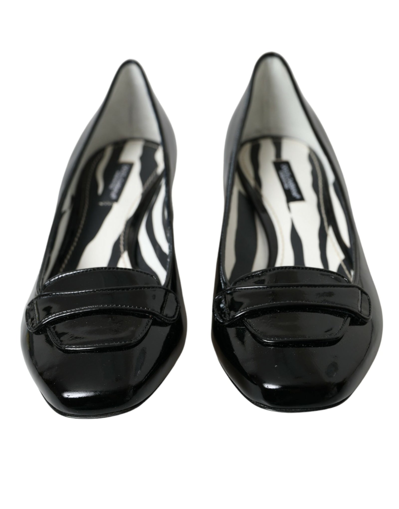 Escarpins à talons carrés en cuir verni noir Dolce & Gabbana