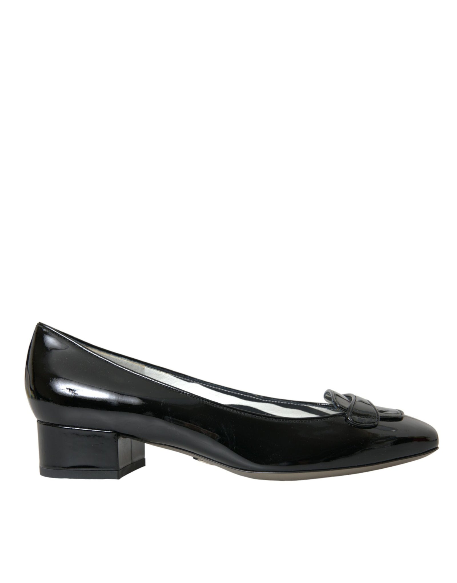Escarpins à talons carrés en cuir verni noir Dolce & Gabbana