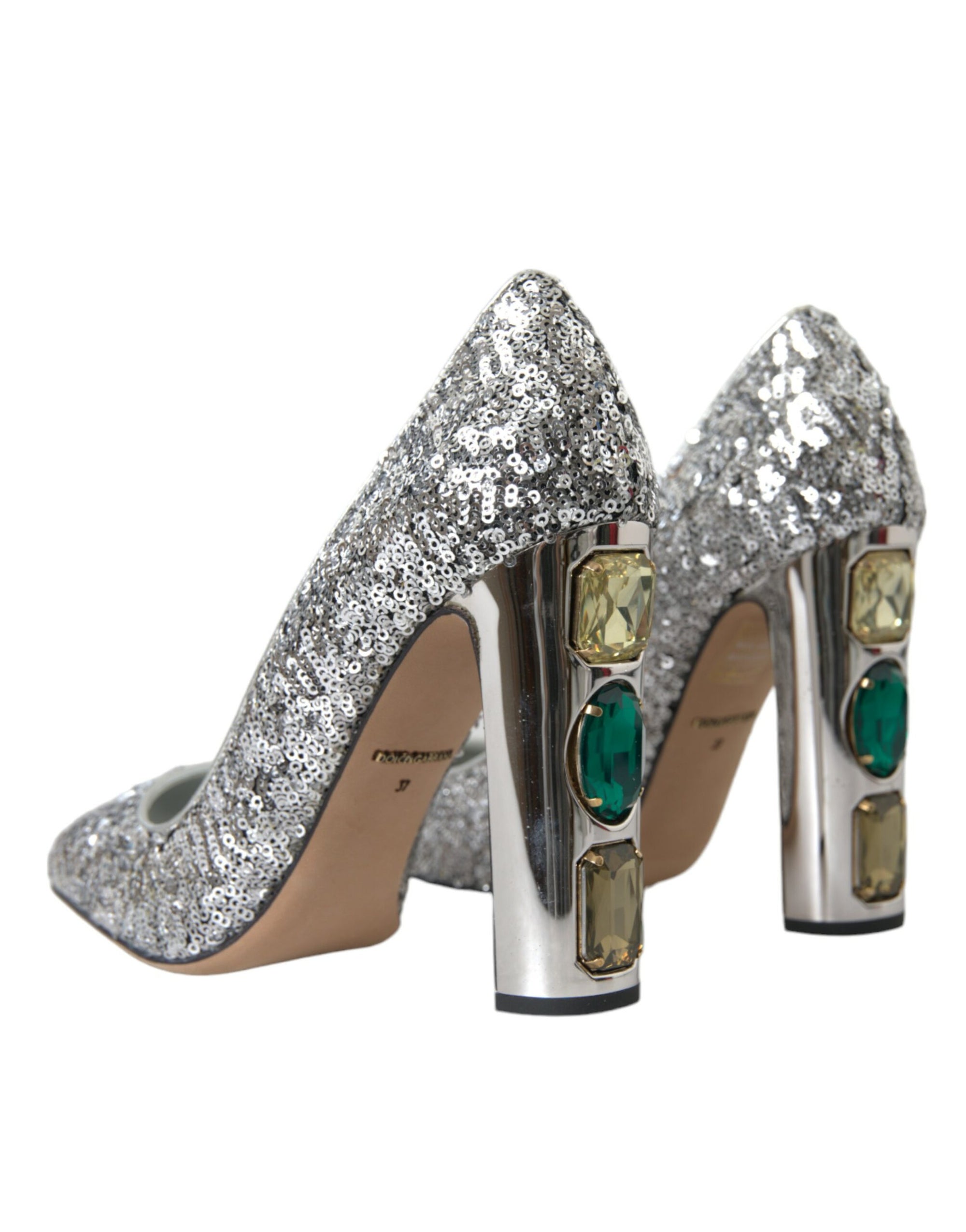 Escarpins à talons ornés de sequins argentés Dolce & Gabbana