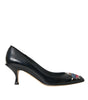 Dolce & Gabbana Black Leather BOOM Patch Heels Pumps Shoes