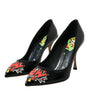 Dolce & Gabbana Black Leather WOW Patch Heels Pumps Shoes