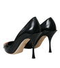 Dolce & Gabbana Black Leather WOW Patch Heels Pumps Shoes