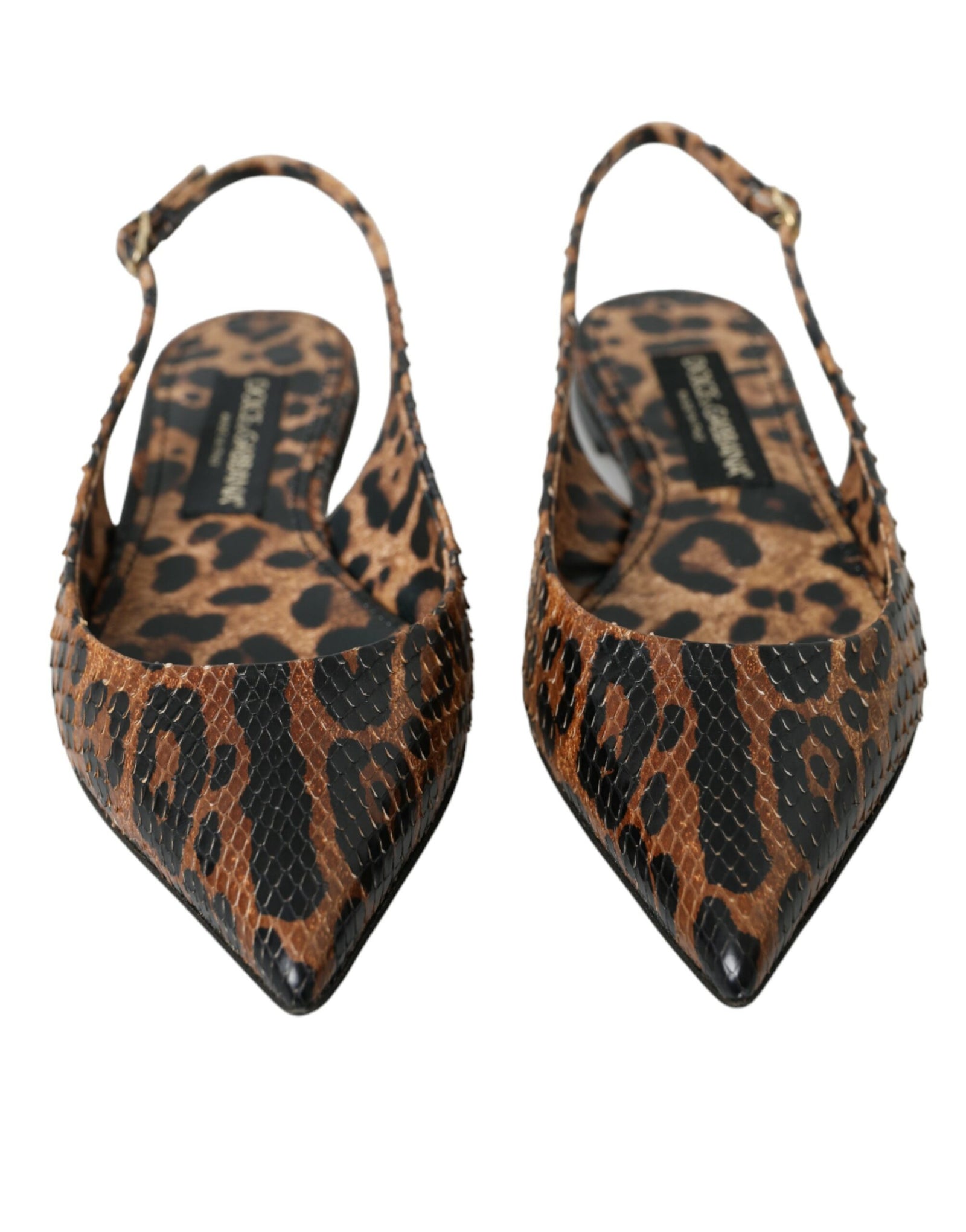 Chaussures à bride arrière en peau exotique léopard marron Dolce &amp; Gabbana