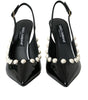 Chaussures à bride arrière en cuir noir Dolce &amp; Gabbana à talon en fausse perle