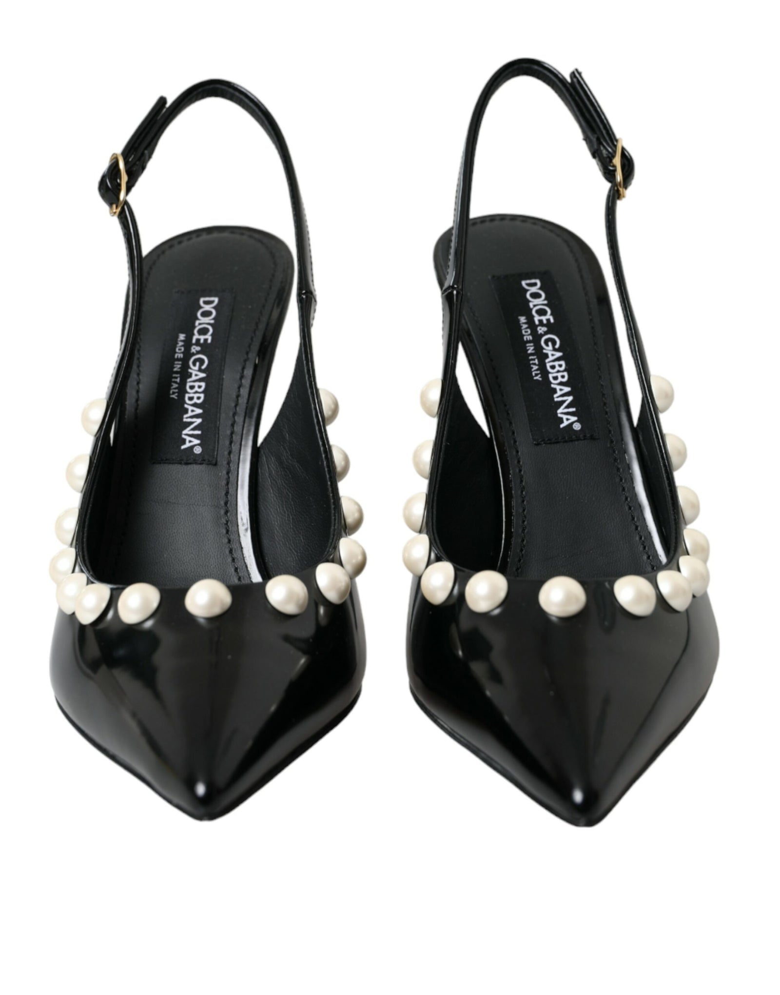 Chaussures à bride arrière en cuir noir Dolce &amp; Gabbana à talon en fausse perle