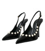 Chaussures à bride arrière en cuir noir Dolce &amp; Gabbana à talon en fausse perle