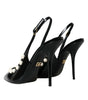 Chaussures à bride arrière en cuir noir Dolce &amp; Gabbana à talon en fausse perle