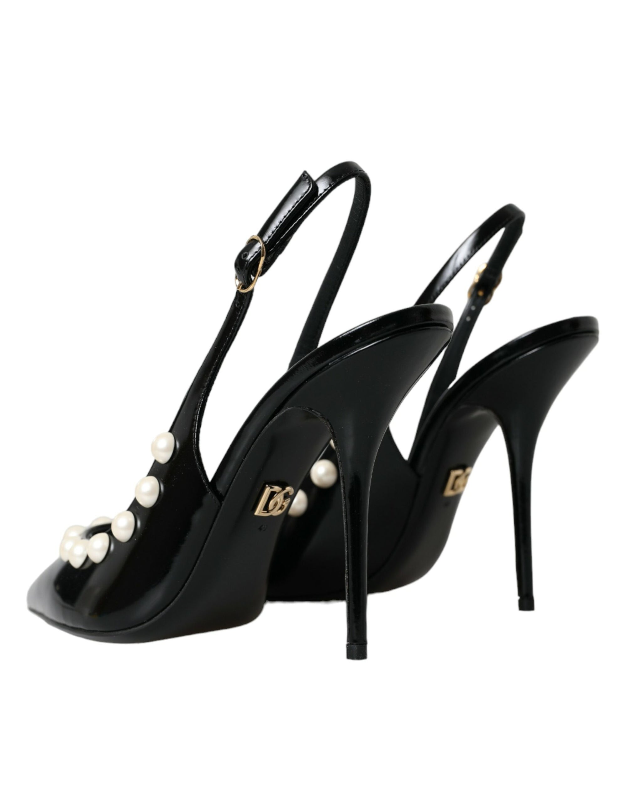Chaussures à bride arrière en cuir noir Dolce &amp; Gabbana à talon en fausse perle
