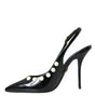 Chaussures à bride arrière en cuir noir Dolce &amp; Gabbana à talon en fausse perle