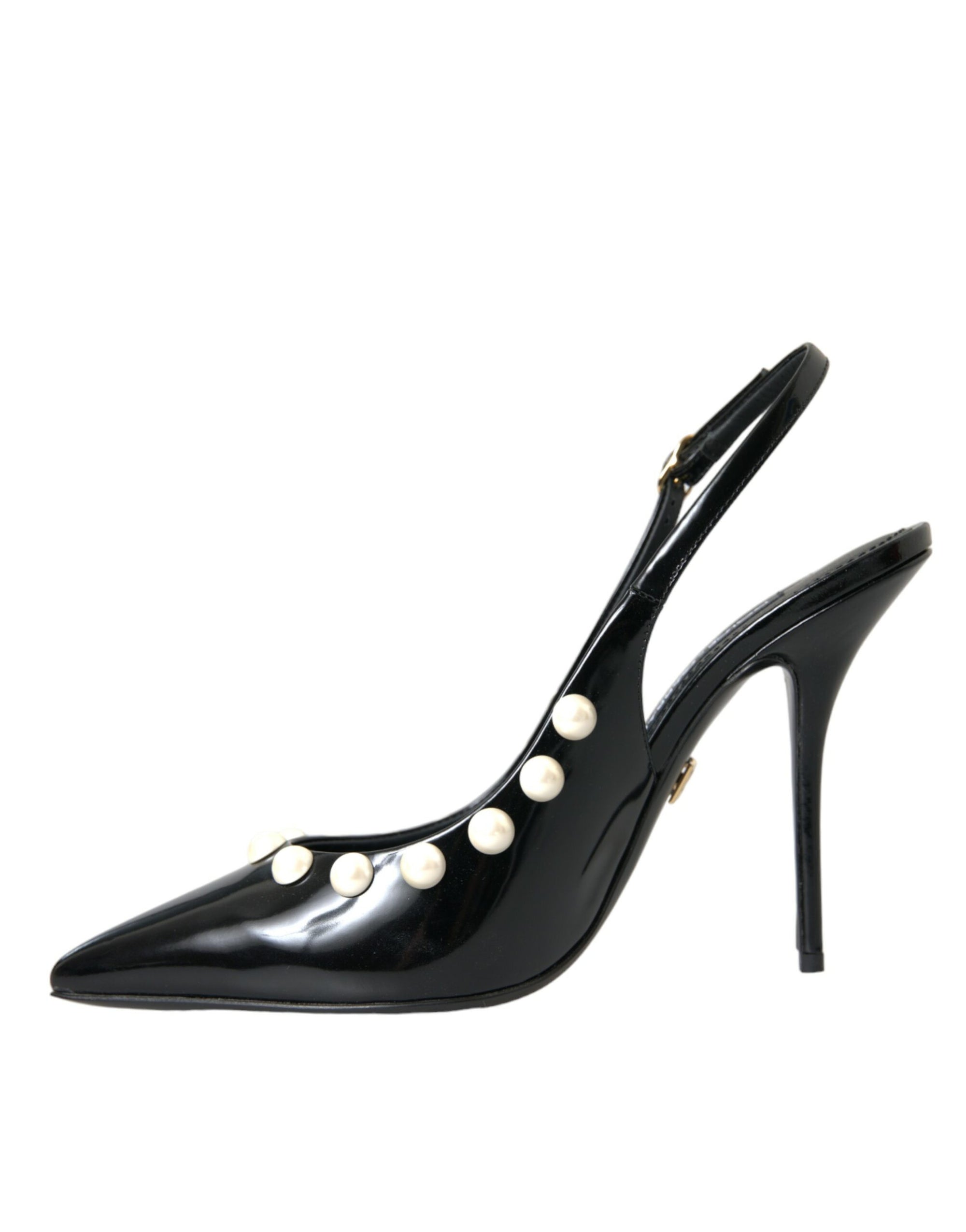 Chaussures à bride arrière en cuir noir Dolce &amp; Gabbana à talon en fausse perle