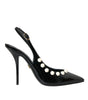 Chaussures à bride arrière en cuir noir Dolce &amp; Gabbana à talon en fausse perle