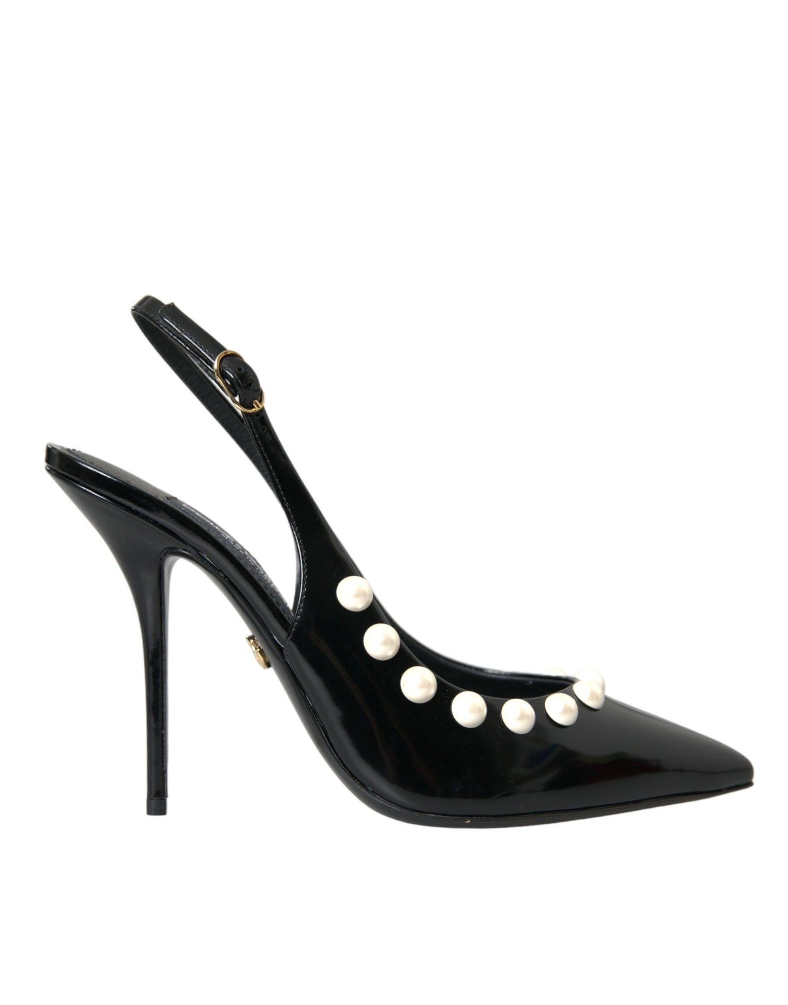 Chaussures à bride arrière en cuir noir Dolce &amp; Gabbana à talon en fausse perle