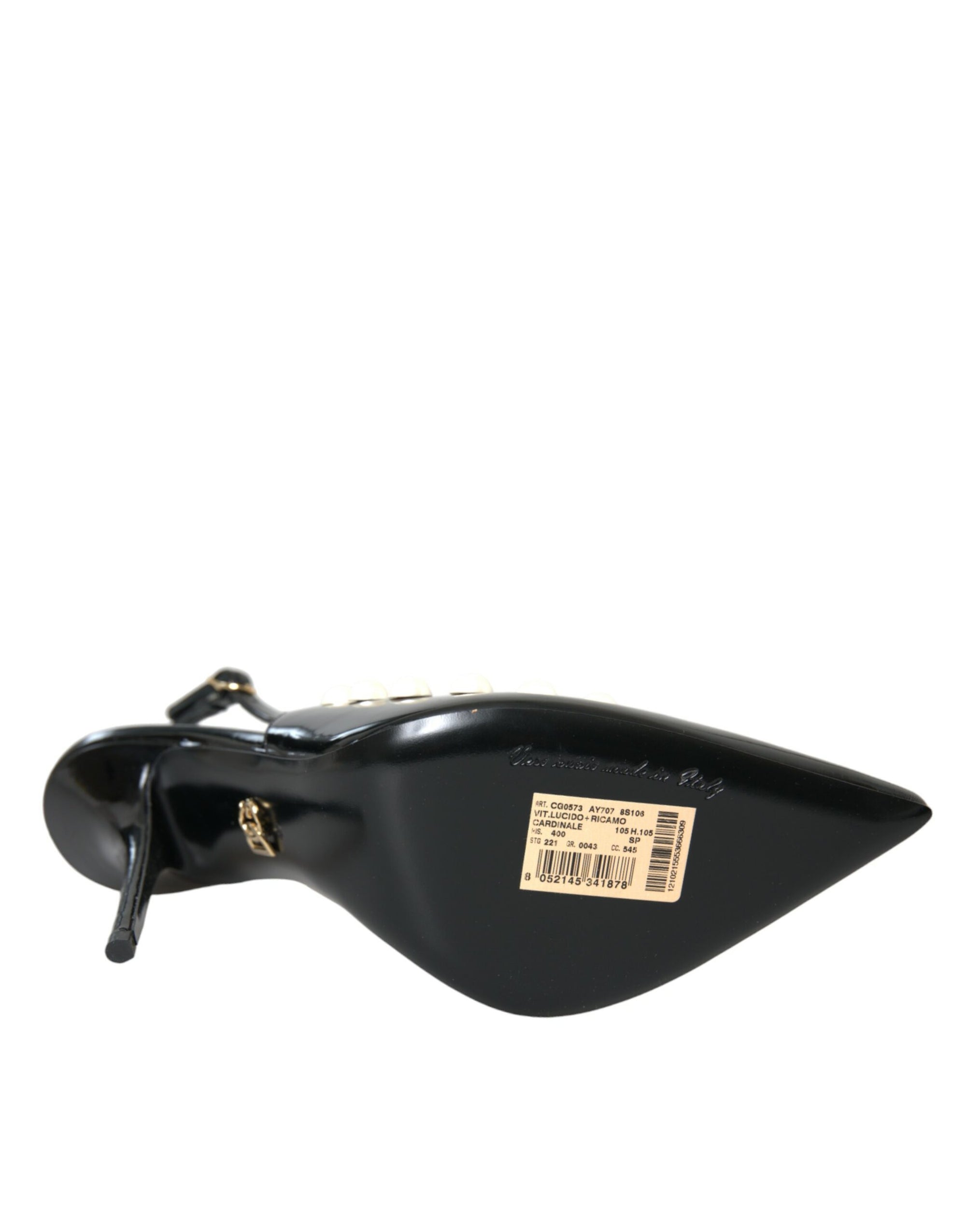 Chaussures à bride arrière en cuir noir Dolce &amp; Gabbana à talon en fausse perle