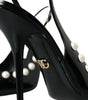 Chaussures à bride arrière en cuir noir Dolce &amp; Gabbana à talon en fausse perle