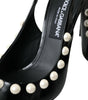 Chaussures à bride arrière en cuir noir Dolce &amp; Gabbana à talon en fausse perle