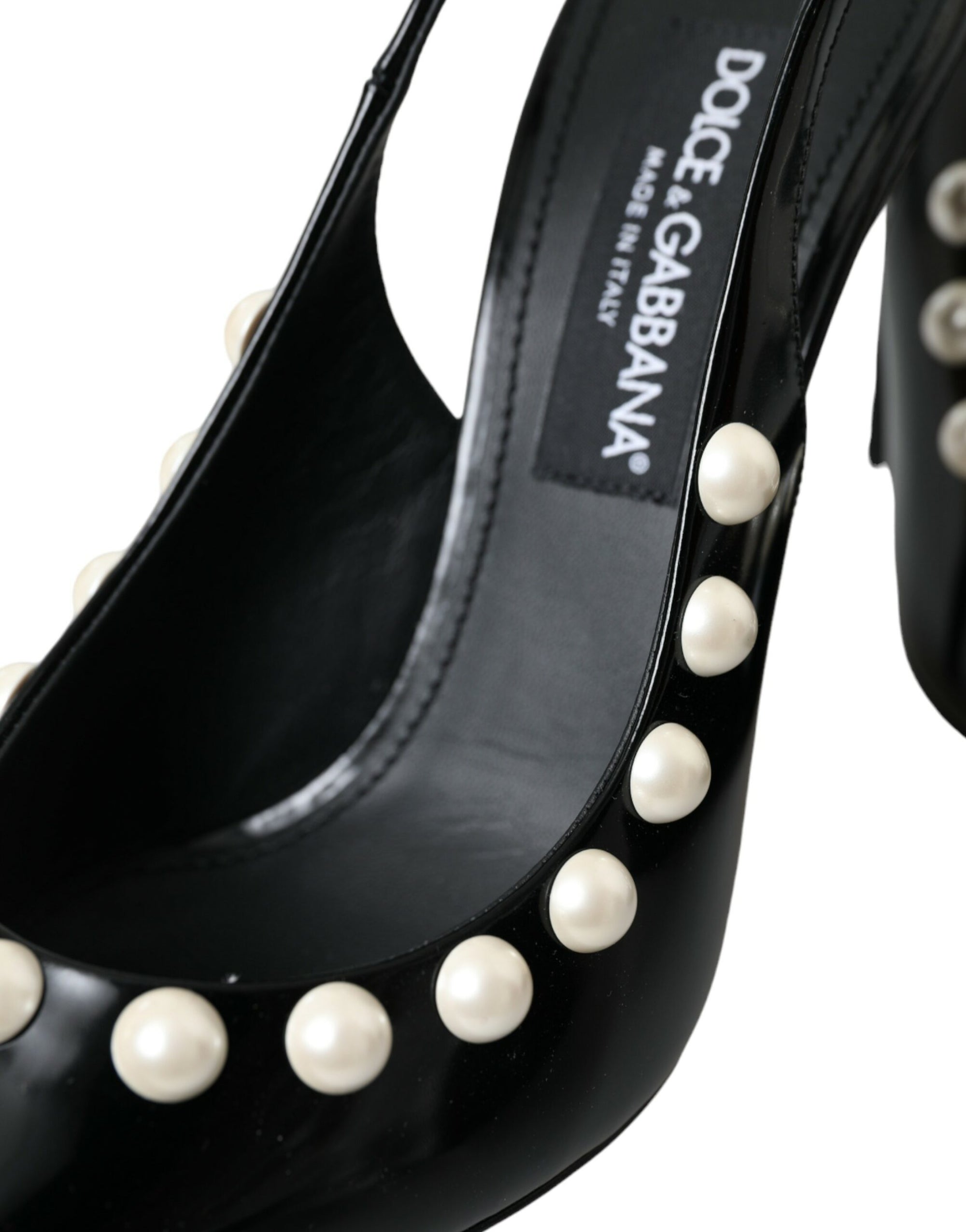 Chaussures à bride arrière en cuir noir Dolce &amp; Gabbana à talon en fausse perle