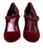 Dolce & Gabbana Red Velvet Gold Crystals Heels Mary Jane Shoes