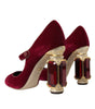 Dolce & Gabbana Red Velvet Gold Crystals Heels Mary Jane Shoes