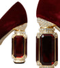 Dolce & Gabbana Red Velvet Gold Crystals Heels Mary Jane Shoes