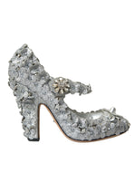 Escarpins Mary Jane Dolce & Gabbana argentés à fleurs et cristaux