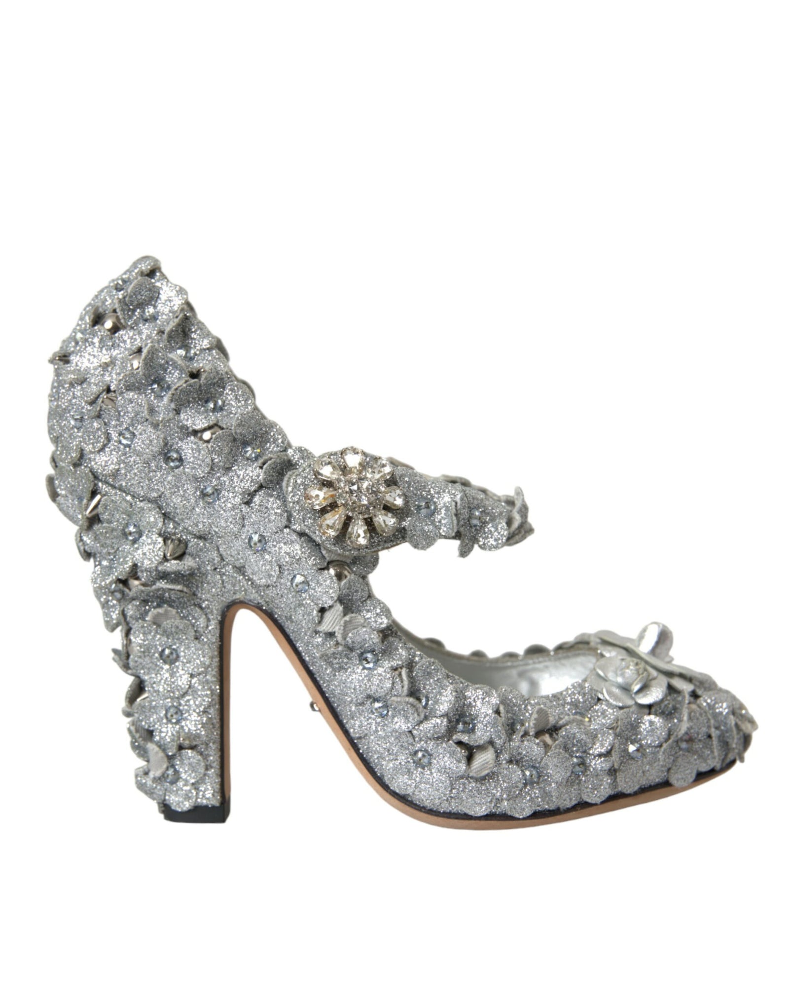 Escarpins Mary Jane Dolce & Gabbana argentés à fleurs et cristaux