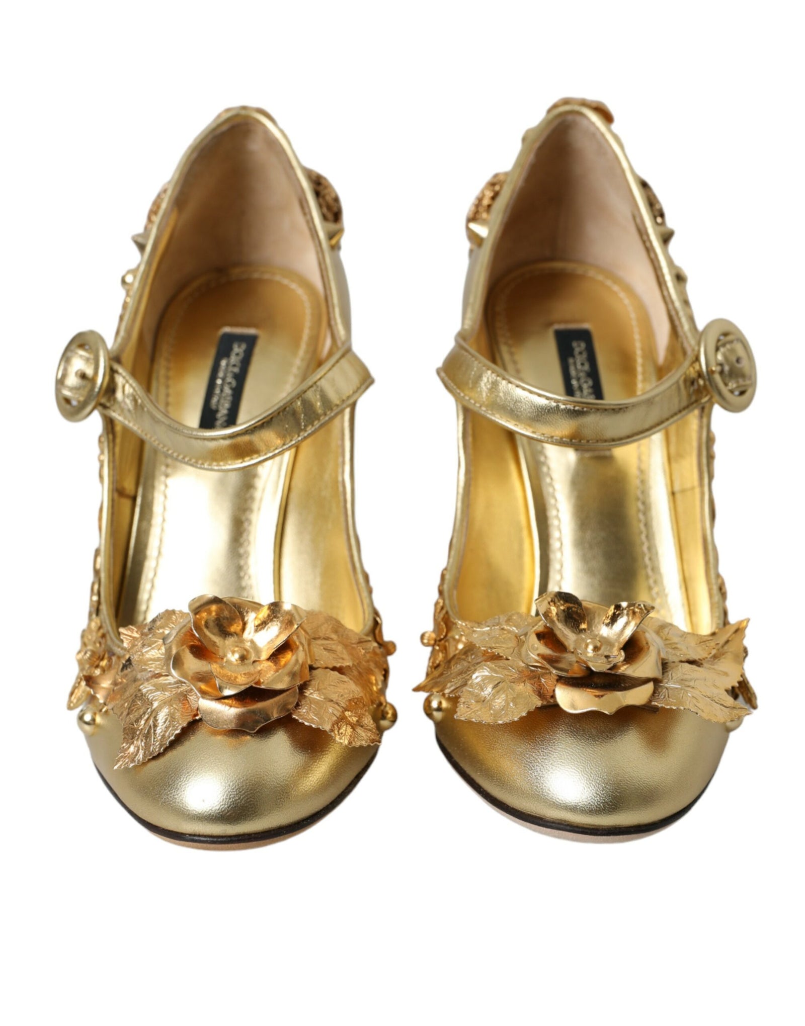 Escarpins Mary Jane en cuir doré et cristaux Dolce & Gabbana