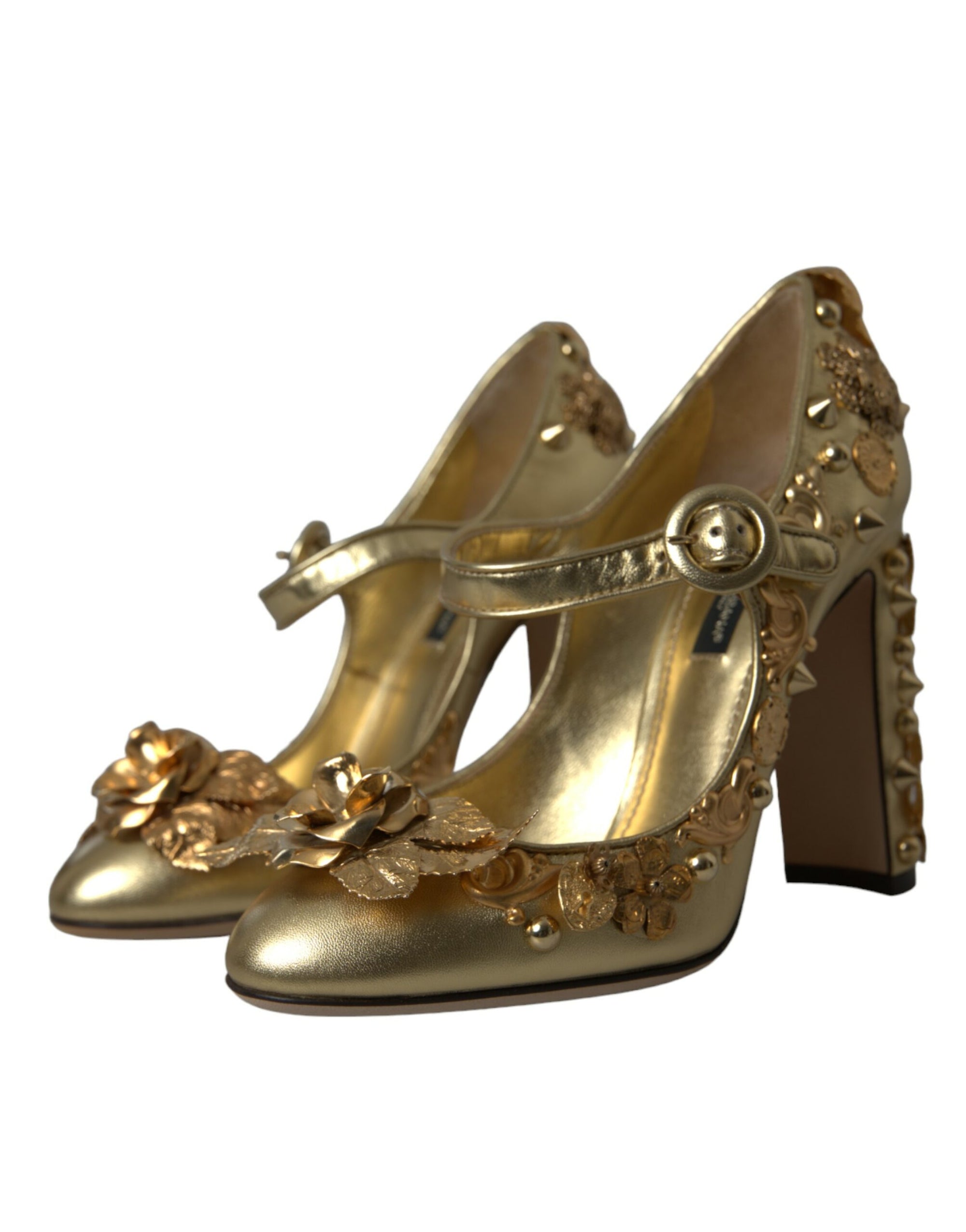 Escarpins Mary Jane en cuir doré et cristaux Dolce & Gabbana
