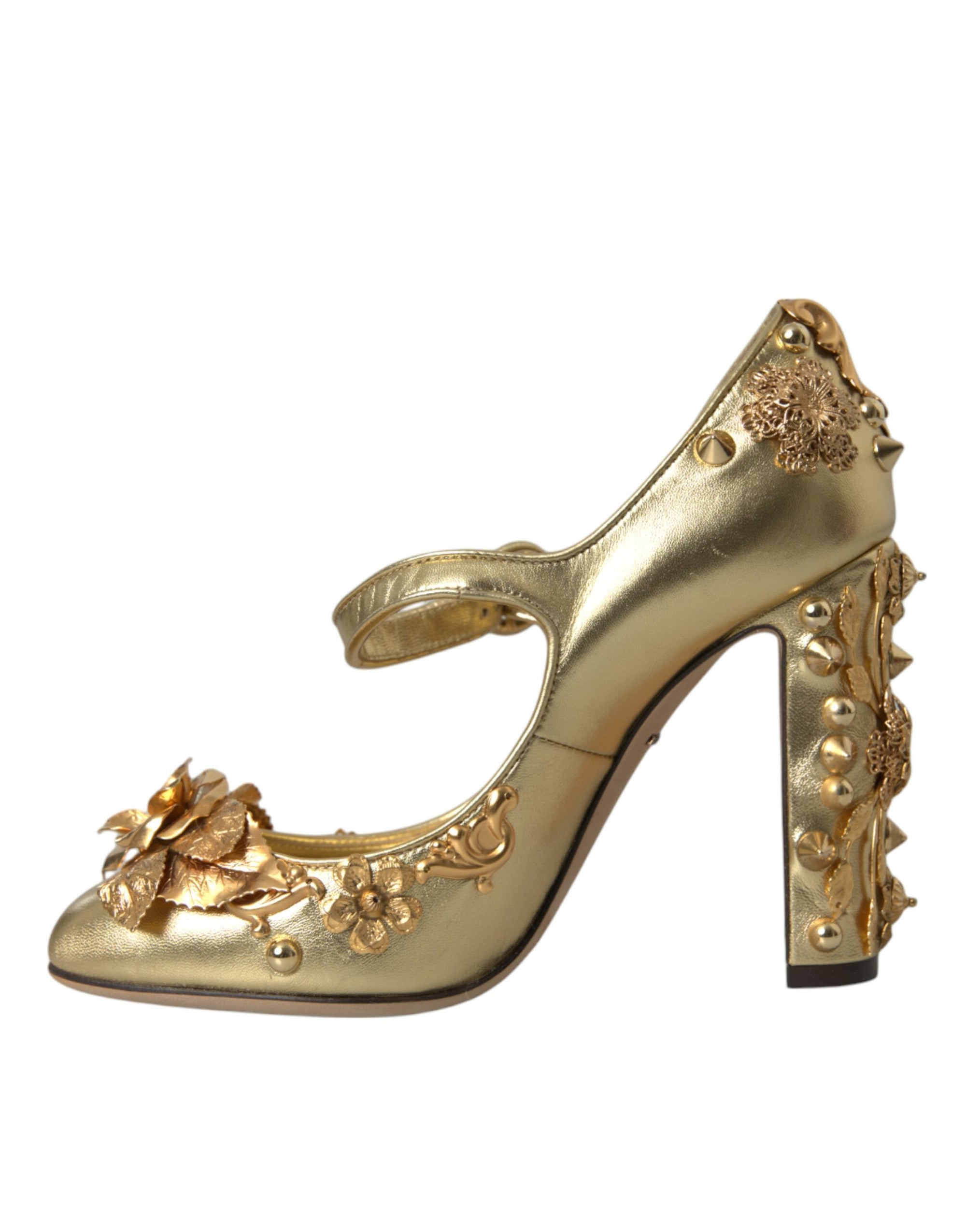 Escarpins Mary Jane en cuir doré et cristaux Dolce & Gabbana