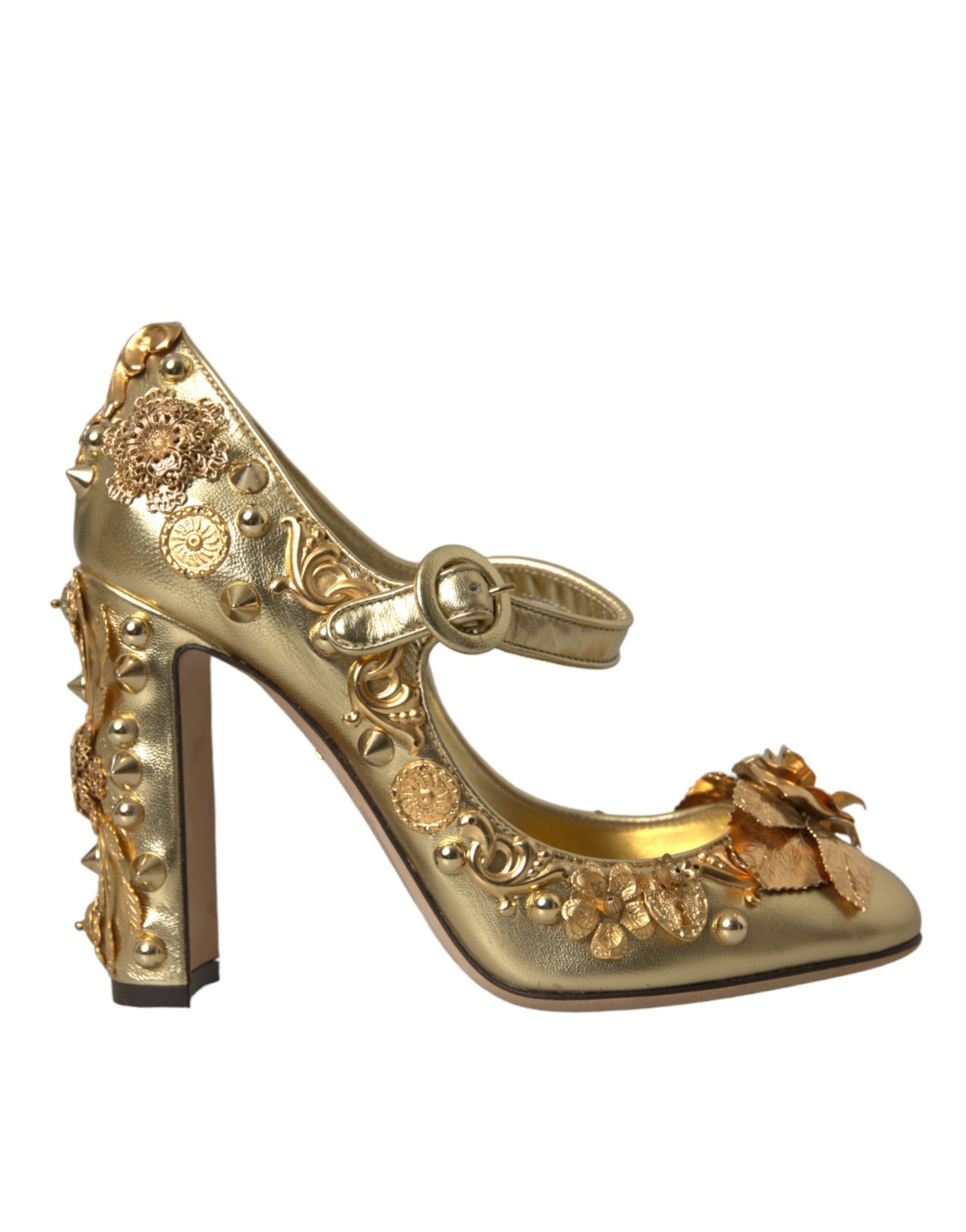 Escarpins Mary Jane en cuir doré et cristaux Dolce & Gabbana