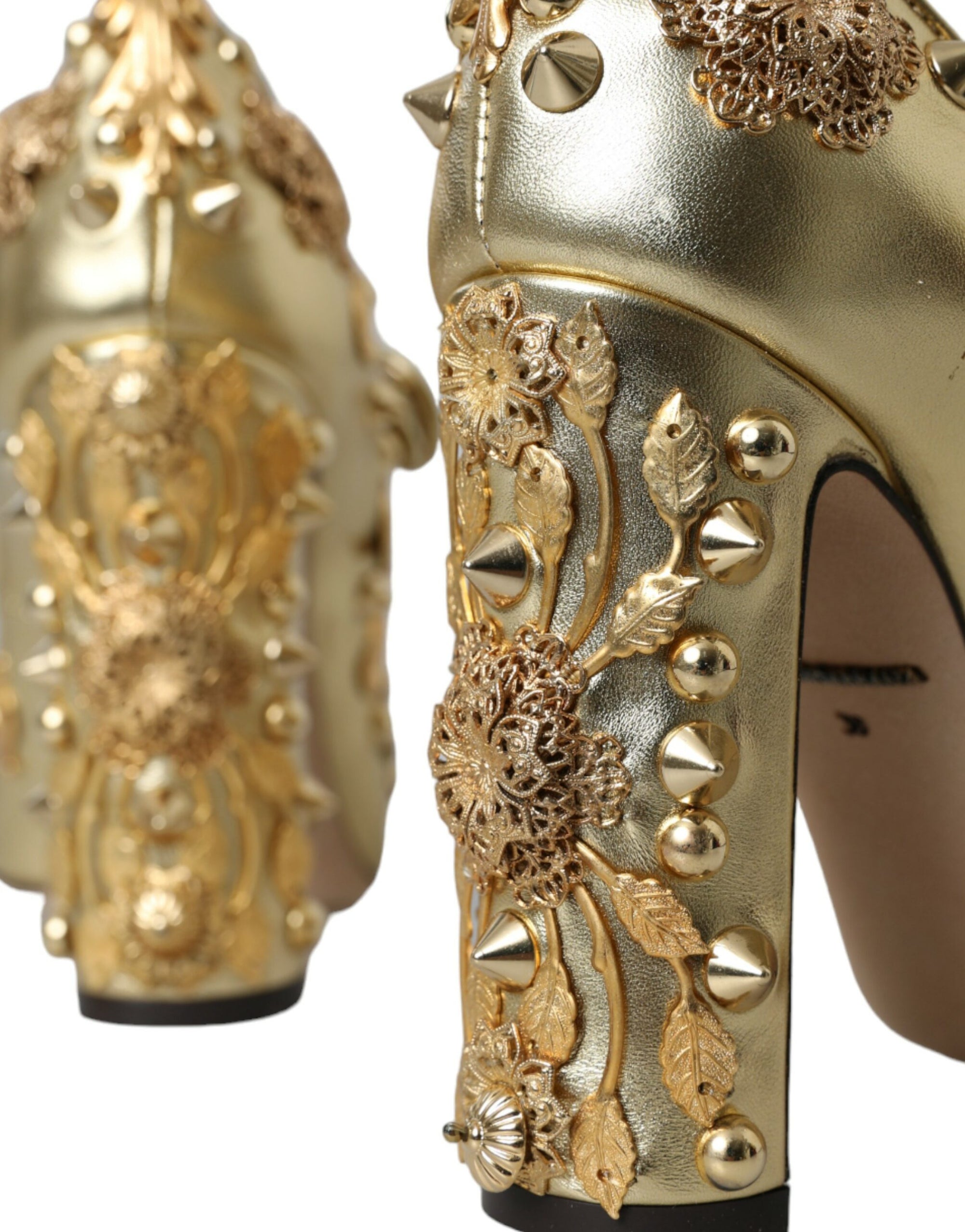 Escarpins Mary Jane en cuir doré et cristaux Dolce & Gabbana