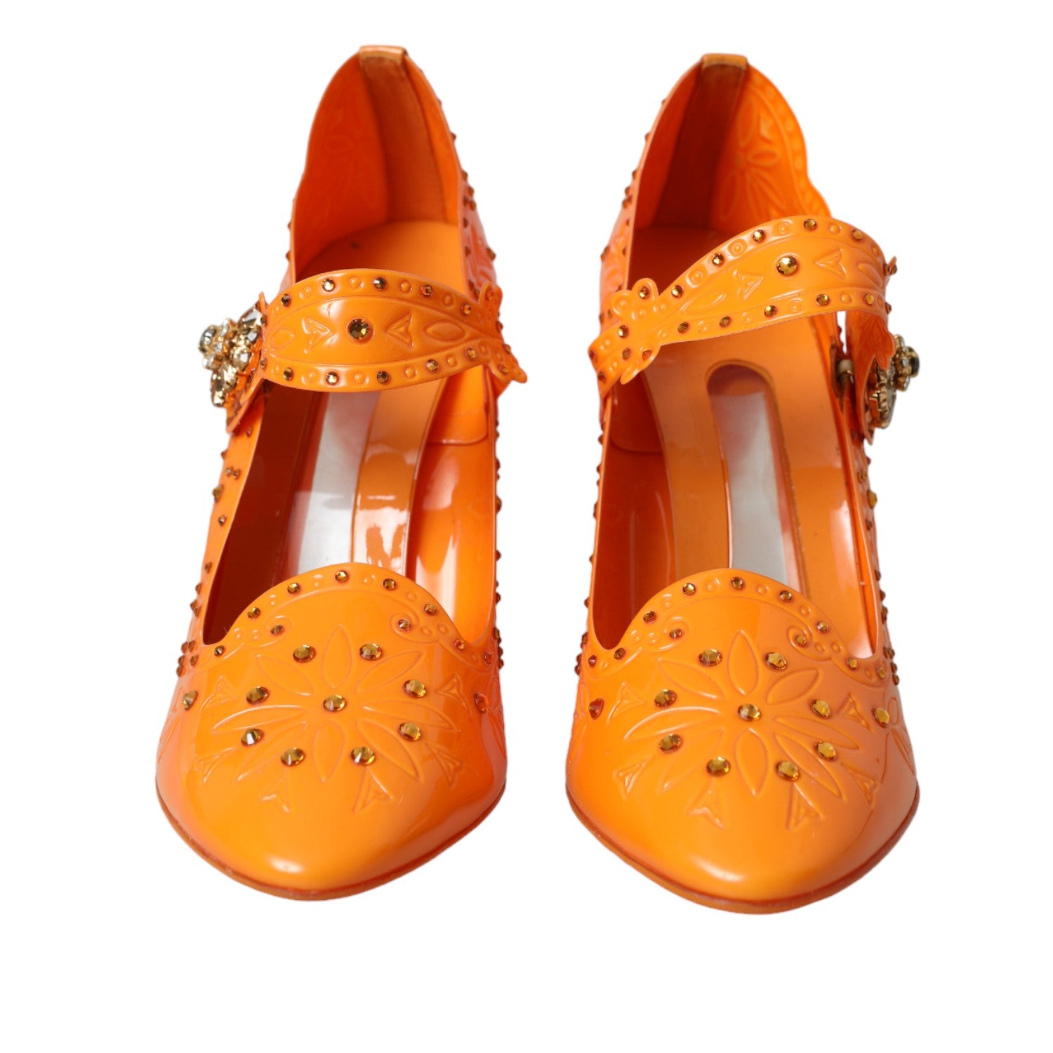 Escarpins Dolce & Gabbana orange CINDERELLA à fleurs et cristaux