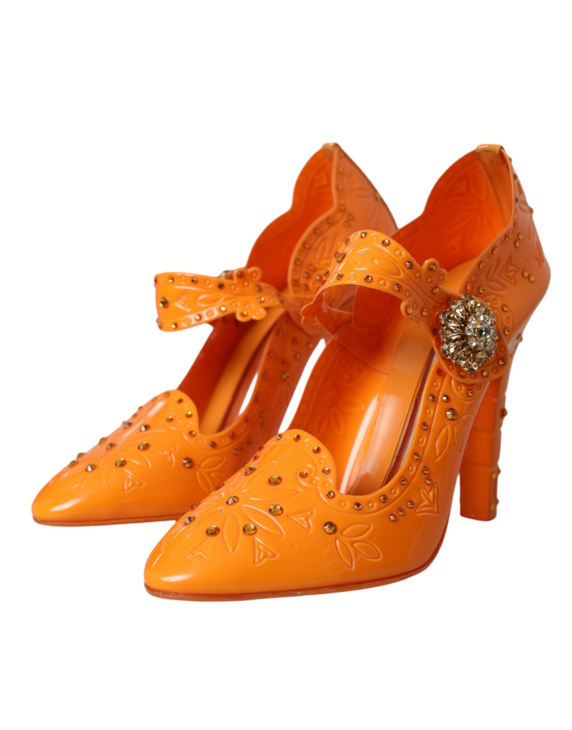Escarpins Dolce & Gabbana orange CINDERELLA à fleurs et cristaux