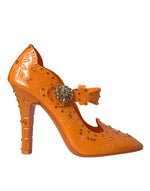 Escarpins Dolce & Gabbana orange CINDERELLA à fleurs et cristaux