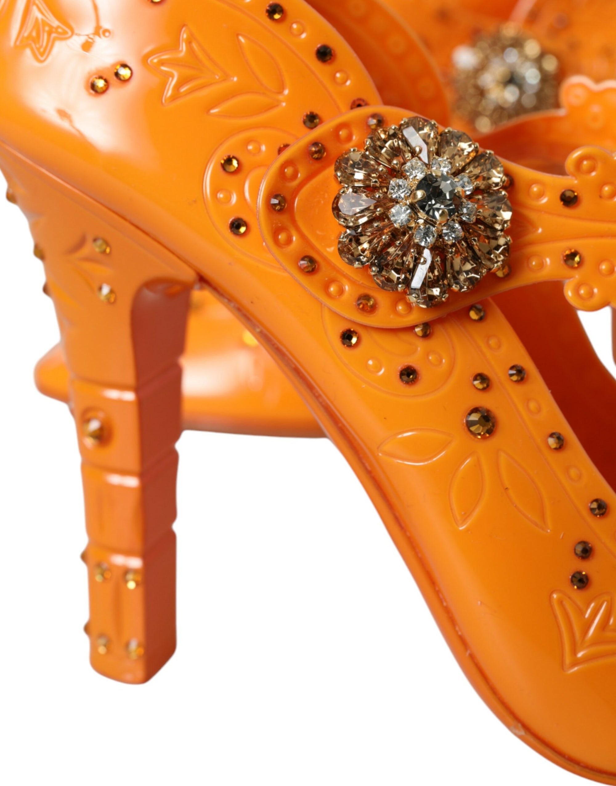 Escarpins Dolce & Gabbana orange CINDERELLA à fleurs et cristaux