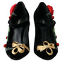 Dolce & Gabbana Black Roses Crystal Brooch Mary Jane Shoes