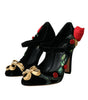 Dolce & Gabbana Black Roses Crystal Brooch Mary Jane Shoes