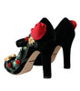 Dolce & Gabbana Black Roses Crystal Brooch Mary Jane Shoes