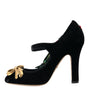 Dolce & Gabbana Black Roses Crystal Brooch Mary Jane Shoes