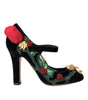 Dolce & Gabbana Black Roses Crystal Brooch Mary Jane Shoes