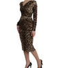Dolce & Gabbana Brown Leopard Print Bodycon V-neck Midi Dress
