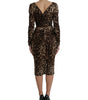 Dolce & Gabbana Brown Leopard Print Bodycon V-neck Midi Dress
