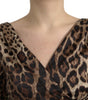 Dolce & Gabbana Brown Leopard Print Bodycon V-neck Midi Dress