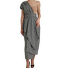 Dolce & Gabbana Gray Beige Layered One Shoulder Maxi Dress