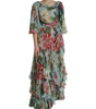 Dolce & Gabbana Blue Floral Print Tiered Long Maxi Dress