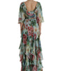 Dolce & Gabbana Blue Floral Print Tiered Long Maxi Dress