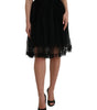 Dolce & Gabbana Black Nylon Lace Trim High Waist A-line Skirt