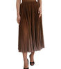 Dolce & Gabbana Brown Polyester Pleated High Waist Midi Skirt