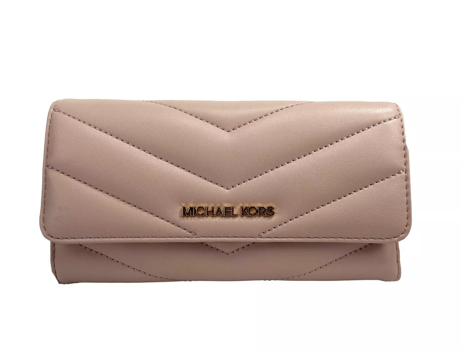 Grand portefeuille à trois volets en cuir matelassé Jet Set Travel de Michael Kors, blush poudre