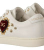Dolce & Gabbana White Leather Gold Red Heart Sneakers Shoes