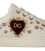Dolce & Gabbana White Leather Gold Red Heart Sneakers Shoes